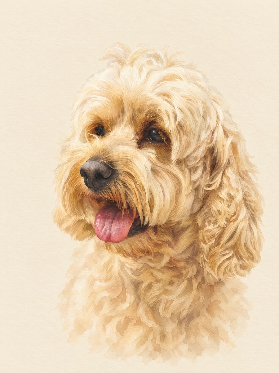 A watercolour-style pet portrait, made from a sample photo