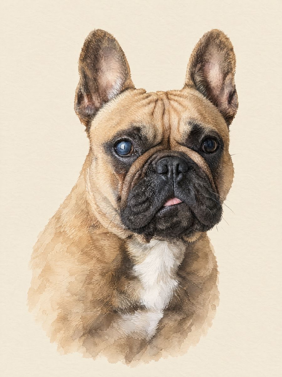 A watercolour-style pet portrait, made from a sample photo