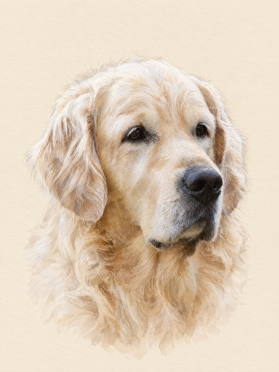 A watercolour-style pet portrait, made from a sample photo