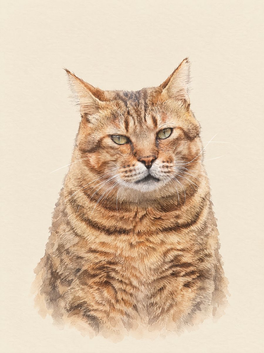 A watercolour-style pet portrait, made from a sample photo