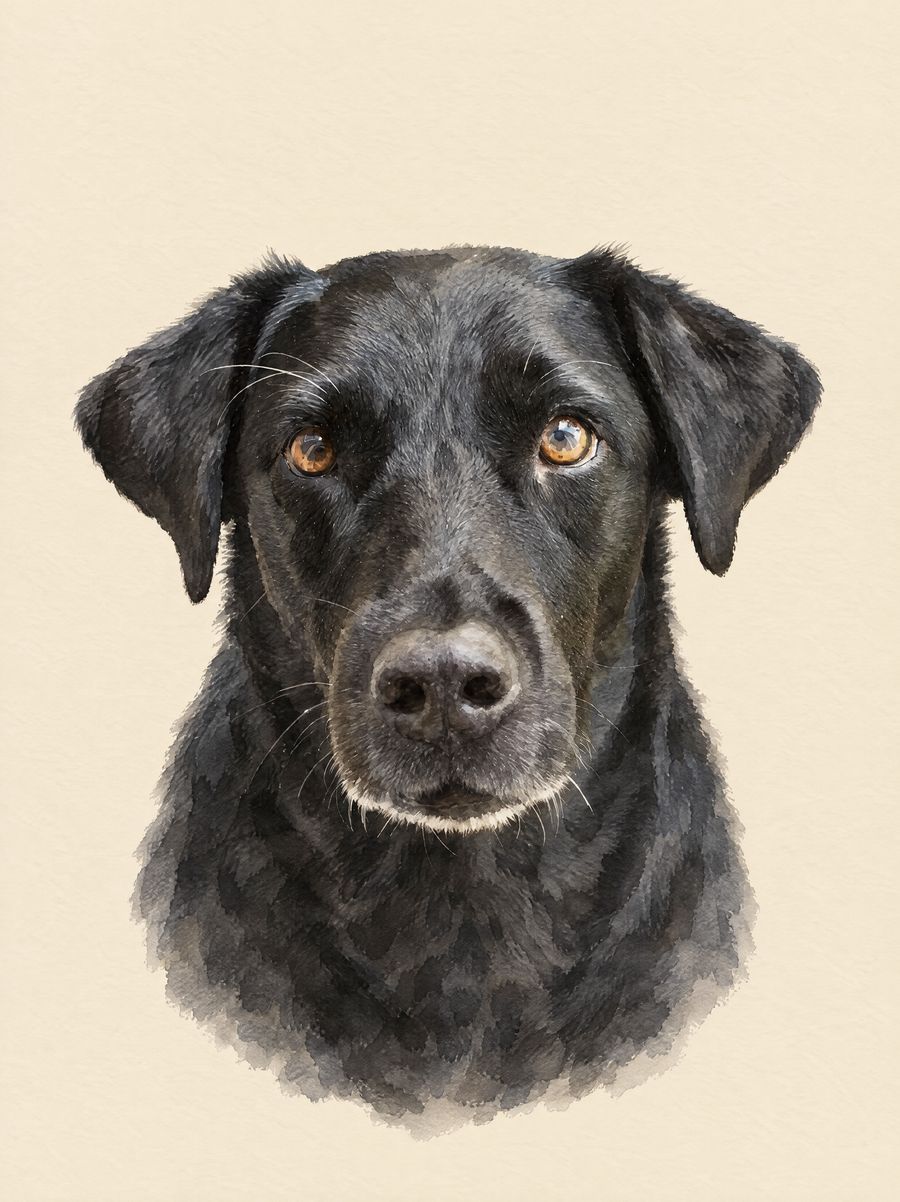 A watercolour-style pet portrait, made from a sample photo